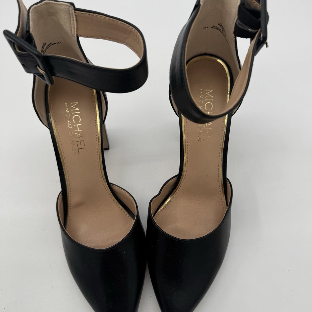 Michael Shannon Rosalie Heels Size 9 Black Ankle Strap D Orsay Block Pumps 4in - Picture 8 of 16